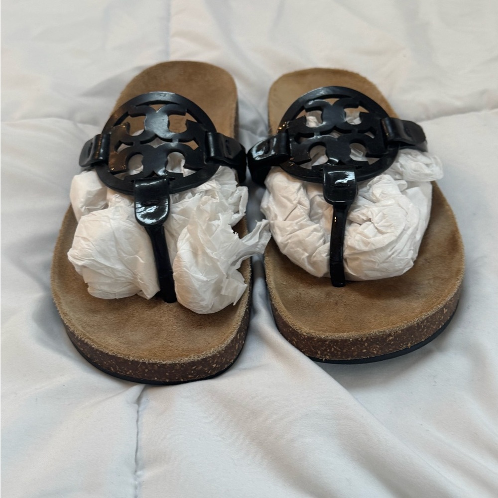 Tory Burch Black and Brown Sandals with Cork Footbed